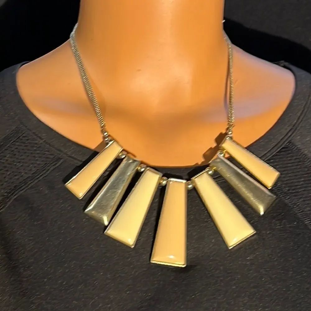80s Inspired Statement Necklace - Cream, Beige, and Silver Tone